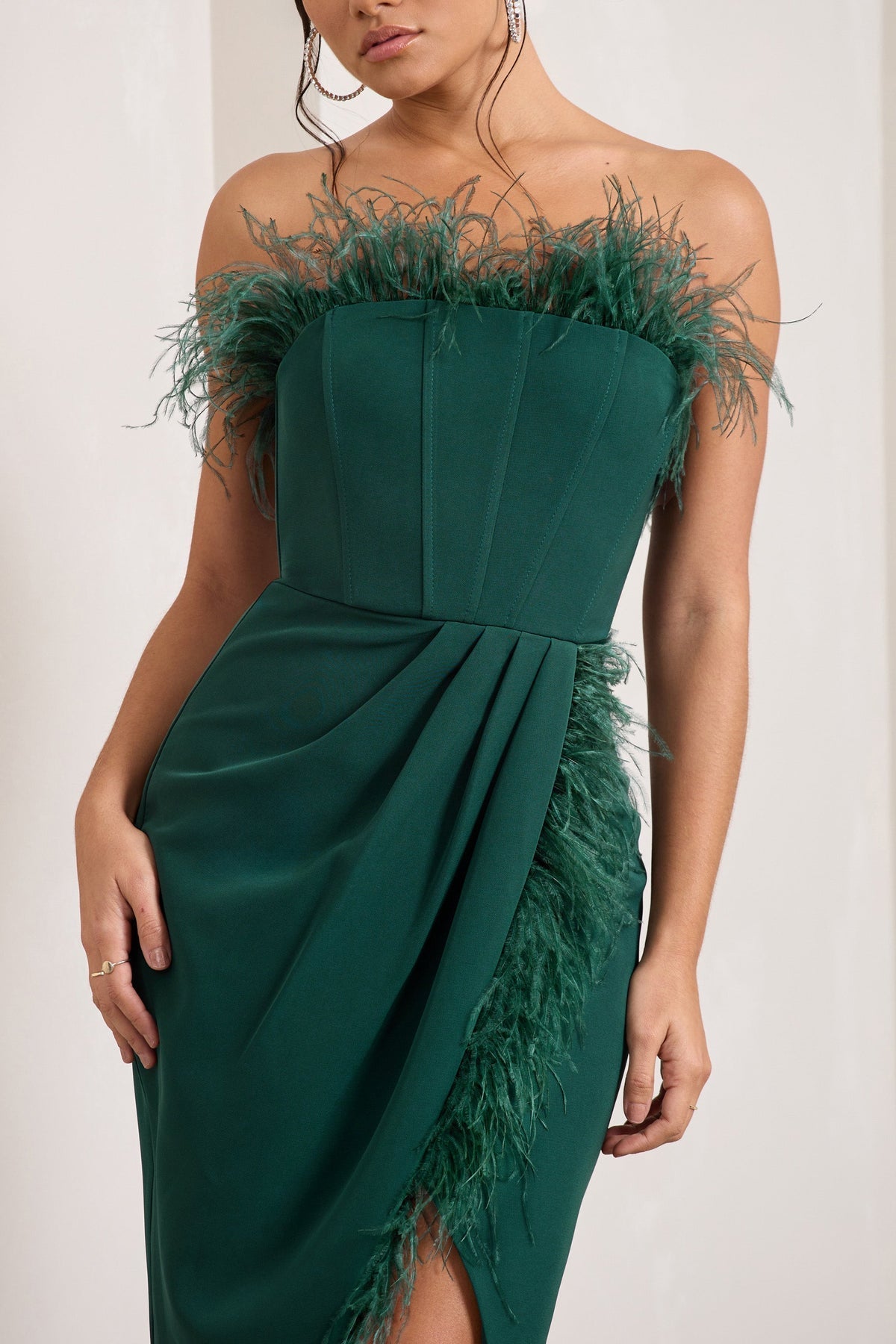 Bottle Green Feather Corset Maxi