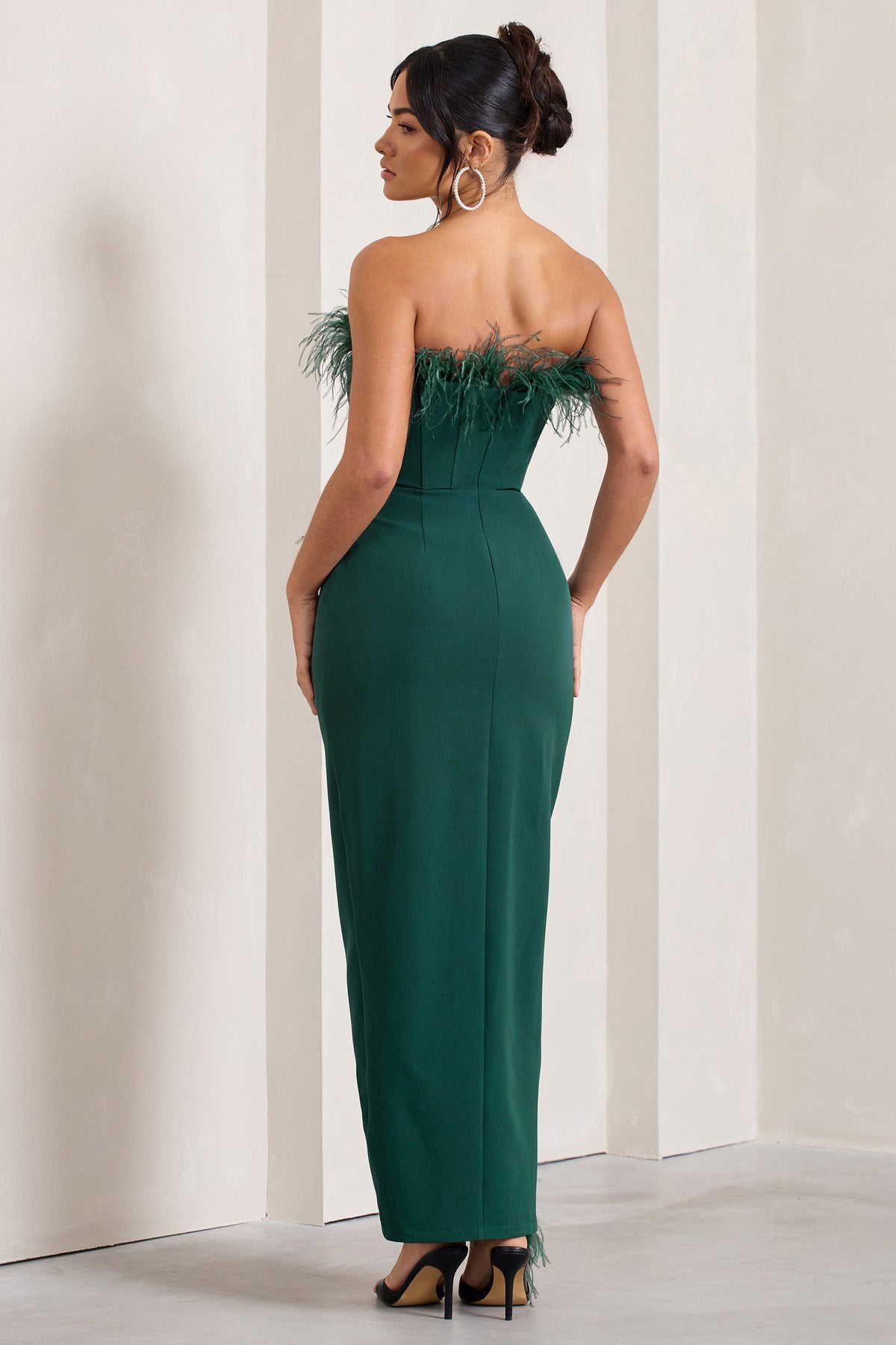 Bottle Green Feather Corset Maxi