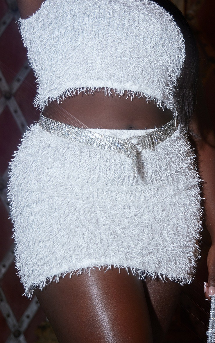 White Fluffy Glitter Mini Skirt
